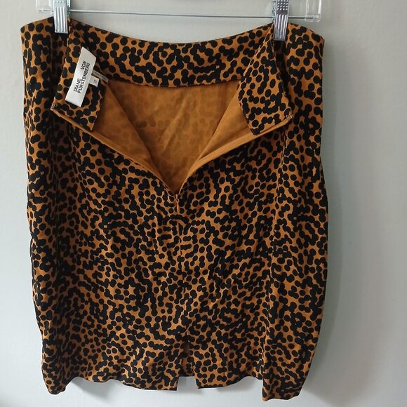 Diane Von Furstenberg Size 12 Cheetah Print Satin Midi Skirt Polka Dot Zipper - Picture 8 of 12
